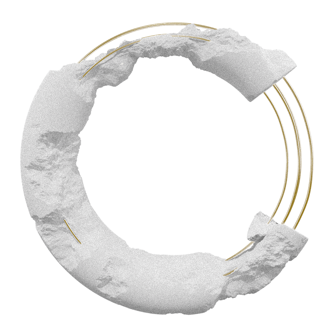 Animation des Buchstabens C als Logo für eine Schmuckdesignerin. Gips baut sich rund um vier goldene kreisförmige Stäbe herum auf und wieder ab.