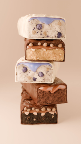 rendering of a stack of five delicious protein bars